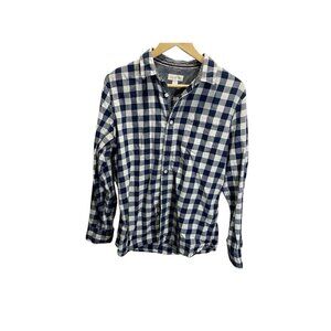 Sun + Stone Long Sleeve Button-Up Blue White Gingham Plaid M Preppy